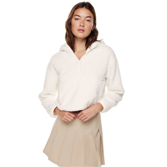 Sunday Best Tops - Aritzia Sunday Best Fuzzy Zip Hoodie White XS | Cozy Soft Cropped Teddy Pullover